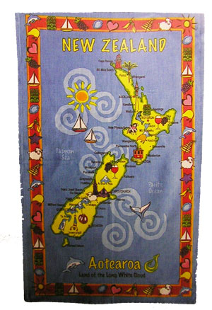 Tea Towel - New Zealand Map with Kiwi Icons