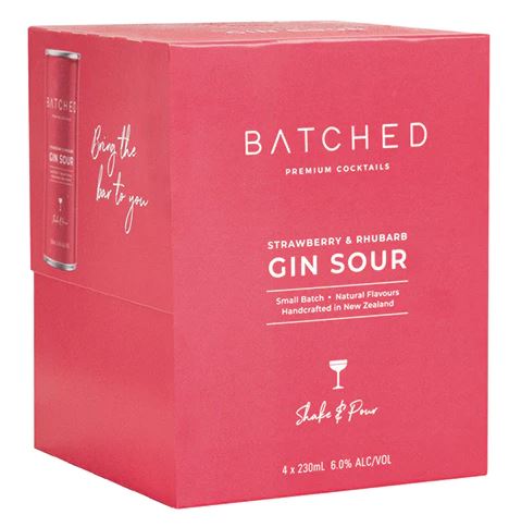 Batched Premium Cocktails - Strawberry & Rhubarb Gin Sour (4 x 230ml Cans)