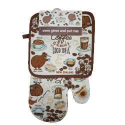 Oven Mitt & Pot Set - Coffee Kiwis