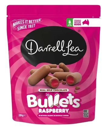 Darrell Lea Milk Chocolate Raspberry Bullets (226g)