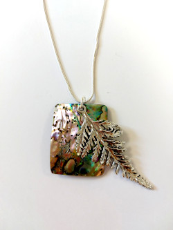 Natural Paua Rectangle and Fern Necklace