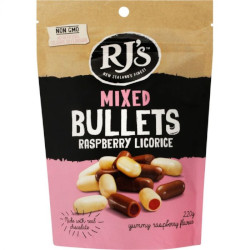RJs Mixed Raspberry Licorice Bullets (220g)