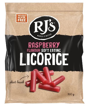 RJs Raspberry Flavour Soft Eating Licorice (300g)