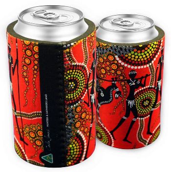 Stubby Holder Aboriginal Art - Hunters & Gatherers Land