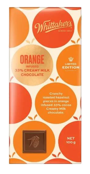 Whittakers Chocolate Block Orange and Hazelnut in Milk Chocolate (100g)
